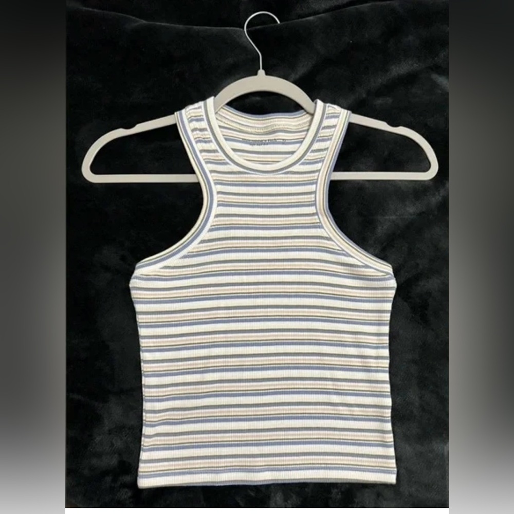 Abercrombie & Fitch White and Gray Fitted Sleeveless Tank Top